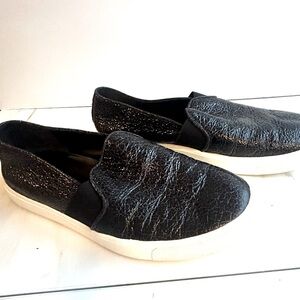 Vince‎ Women's Black Blair Crinkle Patent Leather Slip On Sneakers in Size 6.5
